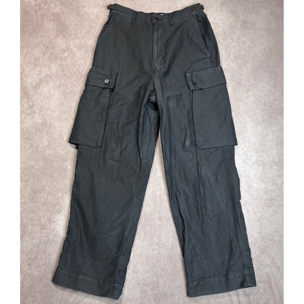 Elwood Mens Gray Washed Cotton Wide Leg Cargo Pants Size 28 Adjustable Waist